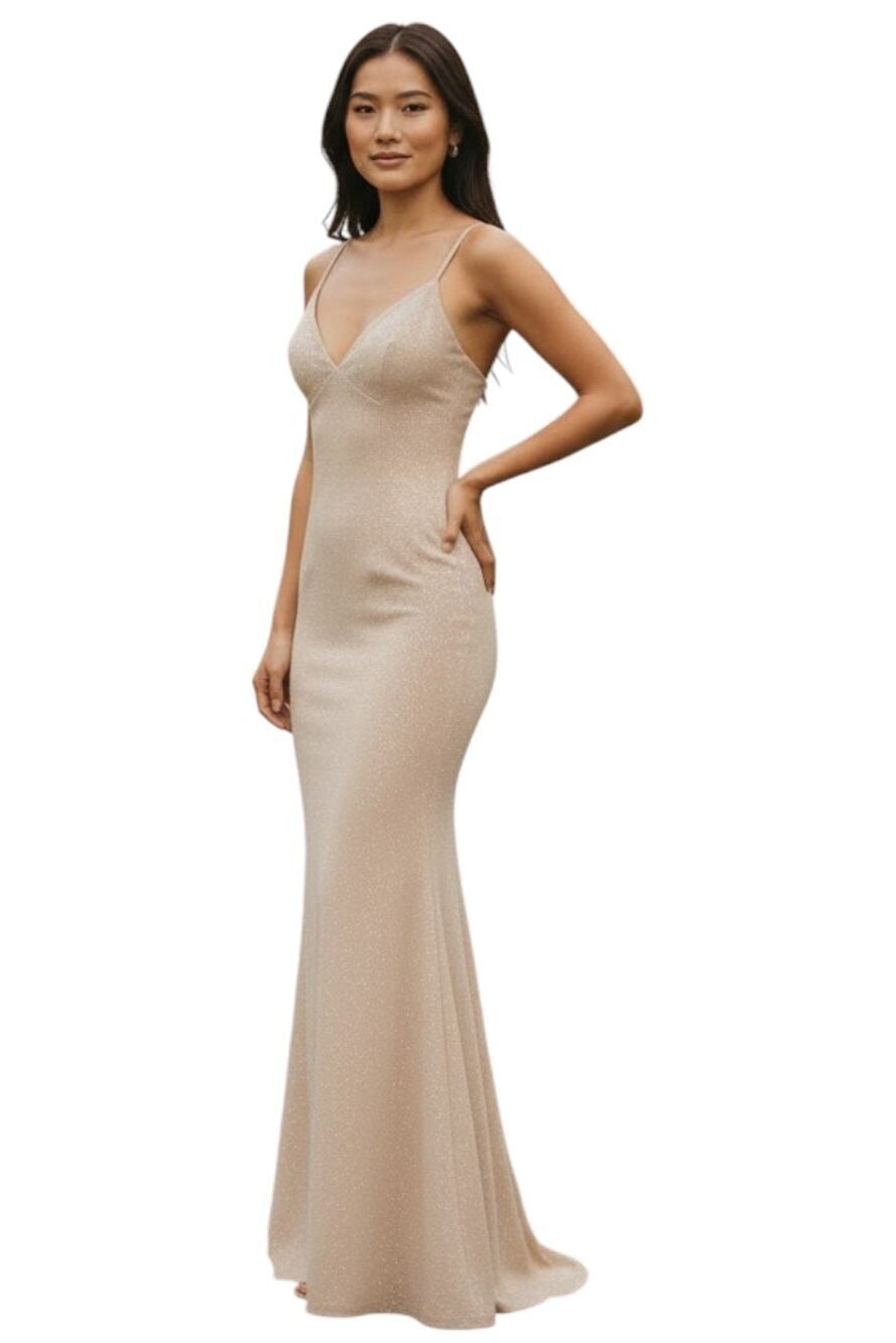 Windsor Strappy Maxi Dress, Gold Shimmer, Size L. NWT